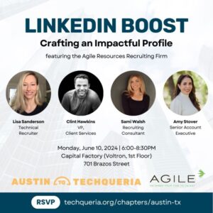 Agile recruiters speaking at a Techqueria event.